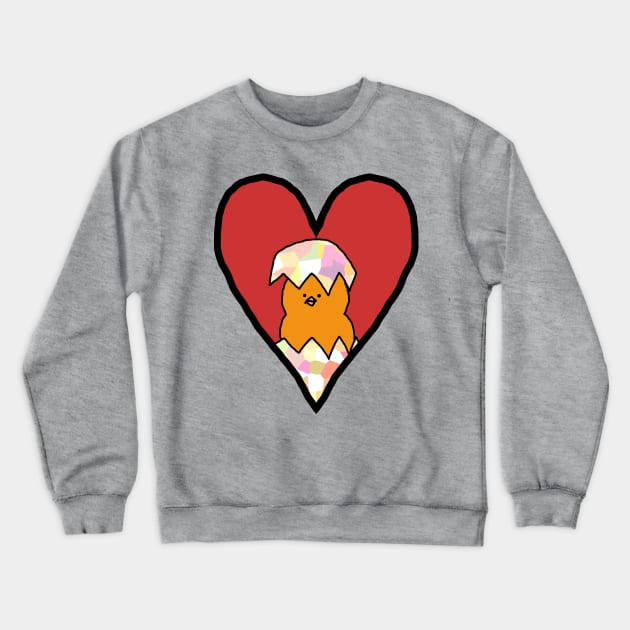 Funny Easter Baby Chicken in Red Heart Crewneck Sweatshirt by ellenhenryart